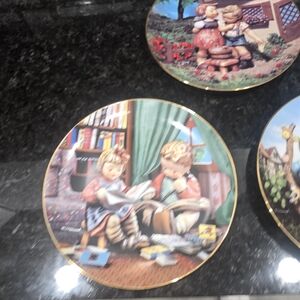 Children Reading Decorative Porcelain Wall Plate in Multi-Color with Gold Trim